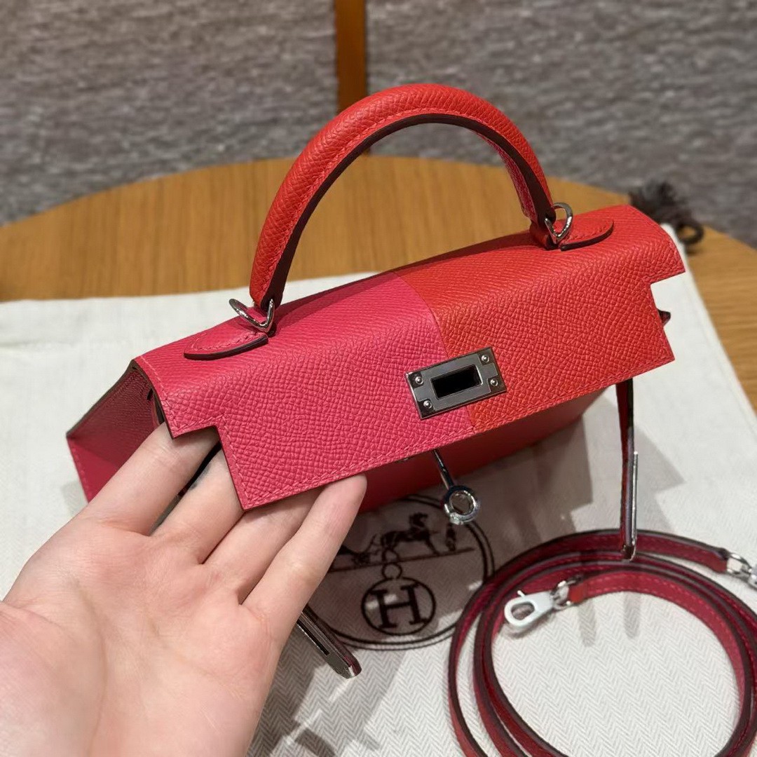Hermes Kelly Mini 2 19CM Bag Handmade In Epsom Calfskin Leather Silver Hardware l6 Rose Extreme S3 Rouge Coeur B3 Blue Zanzibar - Image 16