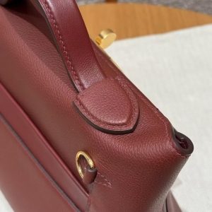 Hermes Kelly Mini 2424 24/24 Bag 21CM Handmade In Evercolor and Swift Calfskin Leather Gold Hardware 55 Rouge H - Image 12