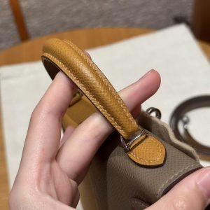 Hermes Kelly Mini 2 19CM Bag Handmade In Epsom Calfskin Leather Silver Hardware 18 Etoupe 2S Sesame 2Z Blue Nuit - Image 7