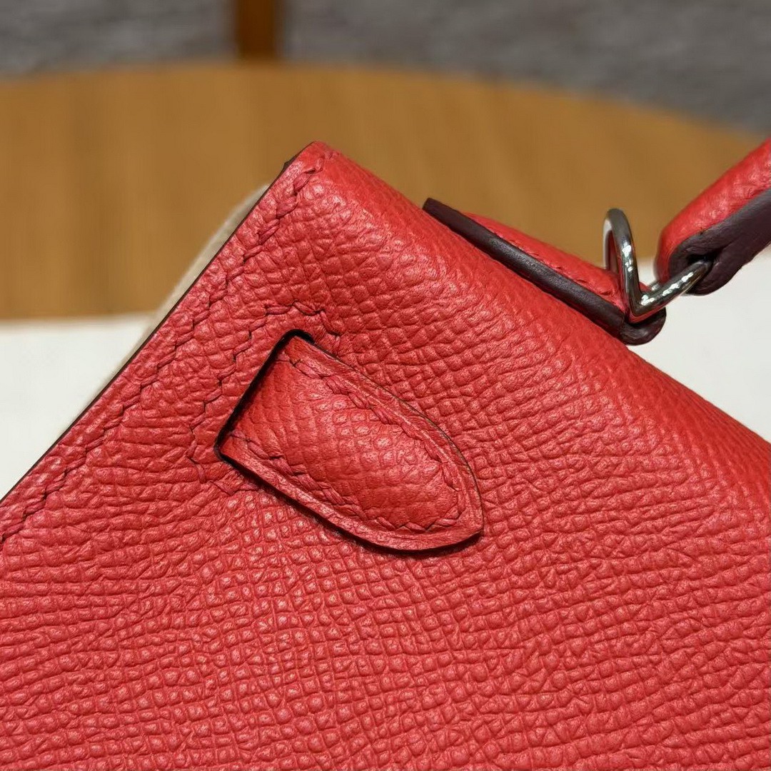 Hermes Kelly Mini 2 19CM Bag Handmade In Epsom Calfskin Leather Silver Hardware l6 Rose Extreme S3 Rouge Coeur B3 Blue Zanzibar - Image 6
