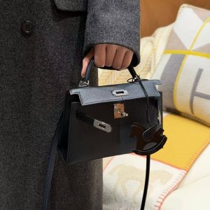 Hermes Kelly Mini 2 19CM Bag Handmade In Epsom Calfskin Leather Silver Hardware 89 Noir 76 Blue Indigo K1 Rouge Grenat - Image 4