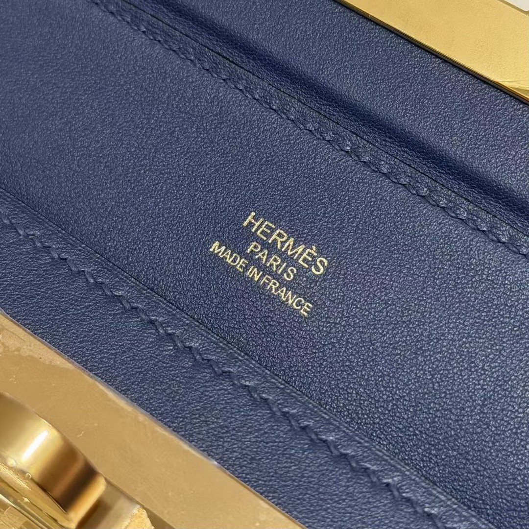 Hermes Kelly 2424 24/24 Bag 21CM Handmade In Evercolor and Swift Calfskin Leather Gold Hardware 73 Blue Saphir - Image 14