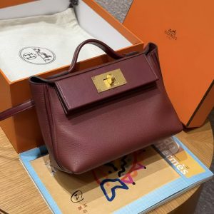 Hermes Kelly Mini 2424 24/24 Bag 21CM Handmade In Evercolor and Swift Calfskin Leather Gold Hardware 55 Rouge H - Image 10