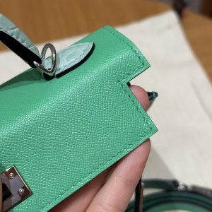 Hermes Kelly Mini 2 19CM Bag Handmade In Madame and Alligator Leather Silver Hardware 0T Vert Comics 0W Girs Neve - Image 14