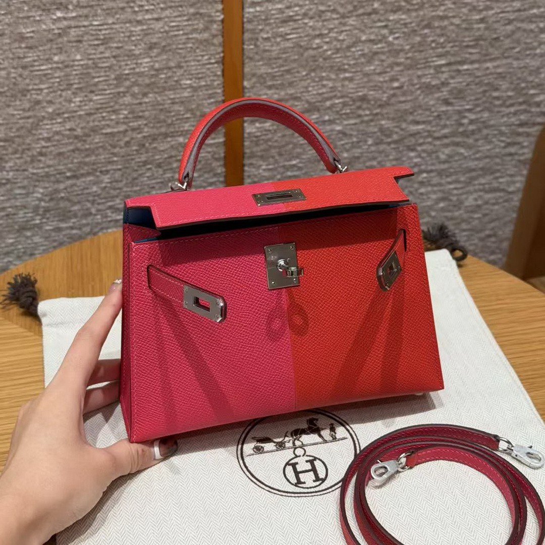 Hermes Kelly Mini 2 19CM Bag Handmade In Epsom Calfskin Leather Silver Hardware l6 Rose Extreme S3 Rouge Coeur B3 Blue Zanzibar - Image 19