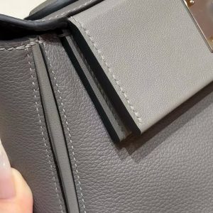Hermes Kelly 2424 24/24 Bag 21CM Handmade In Evercolor and Swift Calfskin Leather Silver Hardware 0L Gris Meyer - Image 8