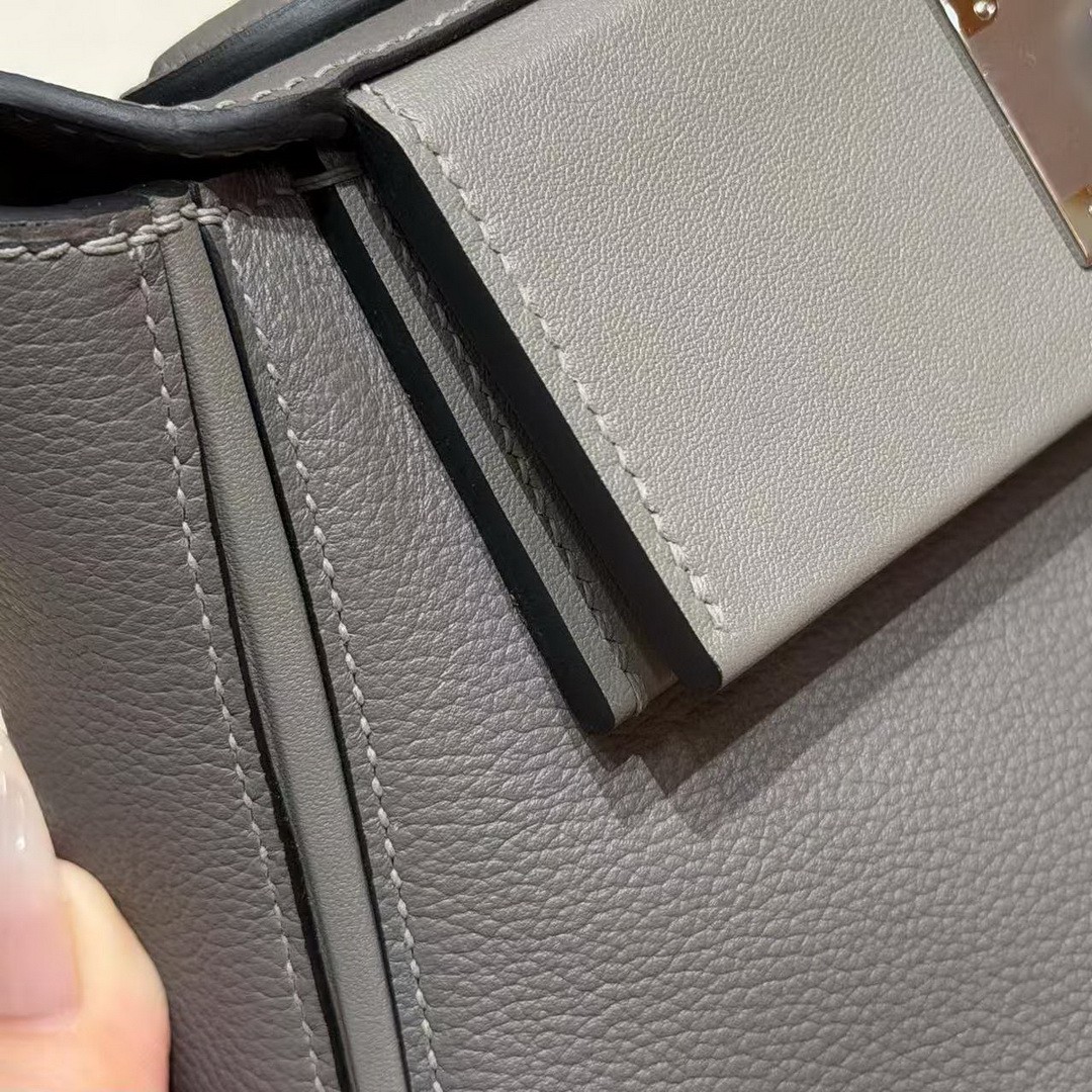 Hermes Kelly 2424 24/24 Bag 21CM Handmade In Evercolor and Swift Calfskin Leather Silver Hardware 0L Gris Meyer - Image 8