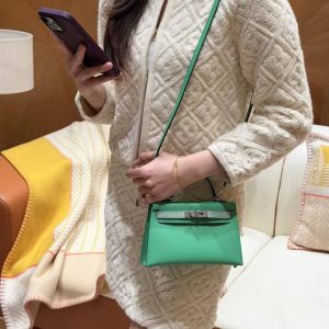 Hermes Kelly Mini 2 19CM Bag Handmade In Madame and Alligator Leather Silver Hardware 0T Vert Comics 0W Girs Neve - Image 5