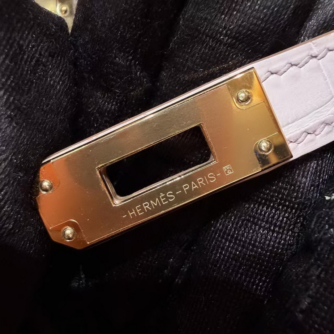 Hermes Kelly Mini 2 19CM Bag Handmade In Alligator Imported Leather From Mississippi Gold Hardware 09 Mauve Pale - Image 14