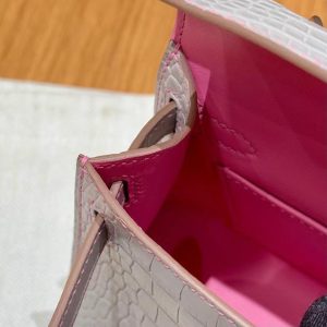 Hermes Kelly Mini 2 19 CM Bag Handmade In Matte Alligator Leather from Mississippi Sliver Hardware 80 Pearl Gray 5P Pink - Image 10