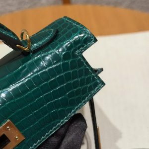 Hermes Kelly Mini 2 19CM Bag Handmade In Bright Faced Alligator Leather from Mississippi Gold Hardware 6Q Vert Emeraude - Image 9