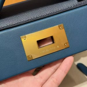 Hermes Kelly Mini 2424 24/24 Bag 21CM Handmade In Evercolor and Swift Calfskin Leather Gold Hardware 2Z Blue Nuit 7U Blue Navy - Image 14