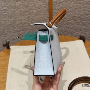 Hermes Kelly Mini 2 19CM Bag Handmade In Epsom Calfskin Leather Silver Hardware T0 Blue Brume 37 Gold O6 Vert Jade - Image 12