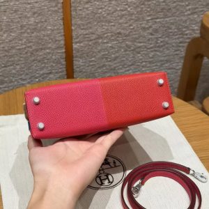 Hermes Kelly Mini 2 19CM Bag Handmade In Epsom Calfskin Leather Silver Hardware l6 Rose Extreme S3 Rouge Coeur B3 Blue Zanzibar - Image 24