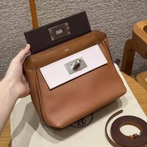Hermes Kelly 2424 24/24 Bag 21CM Handmade In Evercolor and Swift Calfskin Leather Silver Hardware 37 Gold 0G Rouge Sellier 09 Mauve Pale - Image 11