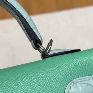 Hermes Kelly Mini 2 19CM Bag Handmade In Madame and Alligator Leather Silver Hardware 0T Vert Comics 0W Girs Neve - Image 10