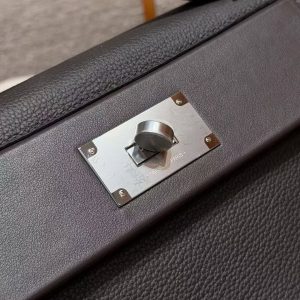 Hermes Kelly 2424 24/24 Bag 29CM Handmade In Evercolor and Swift Calfskin Leather Silver Hardware 47 Chocolate - Image 12