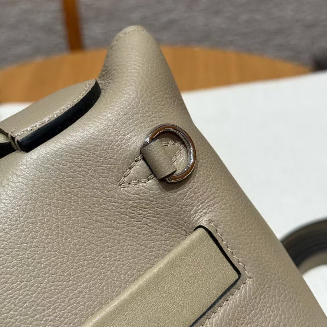 Hermes Kelly 2424 24/24 Bag 21CM Handmade In Evercolor and Swift Calfskin Leather Silver Hardware 8Q Beige Marfa 0U New White - Image 7