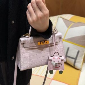Hermes Kelly Mini 2 19CM Bag Handmade In Alligator Imported Leather From Mississippi Gold Hardware 09 Mauve Pale - Image 5