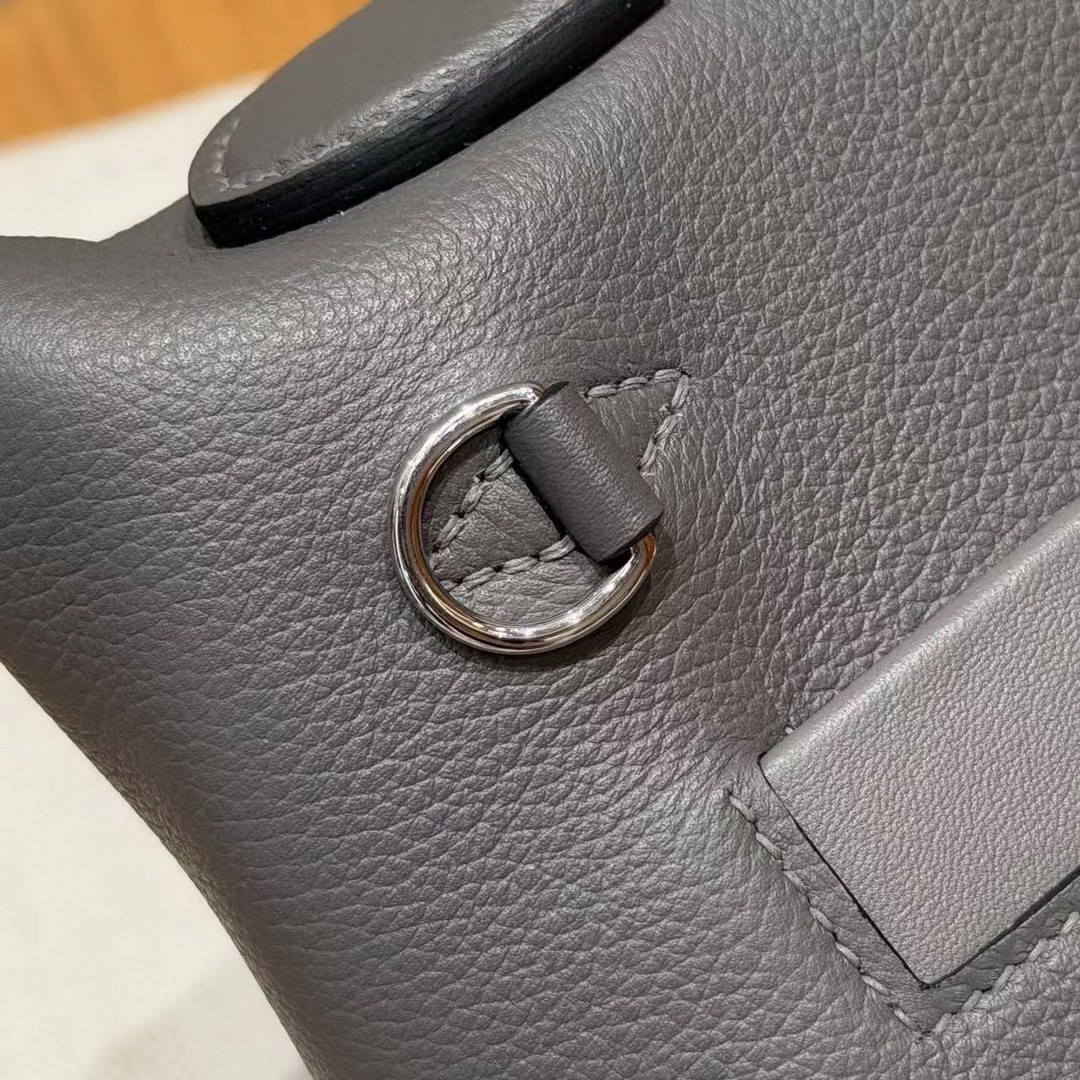 Hermes Kelly 2424 24/24 Bag 21CM Handmade In Evercolor and Swift Calfskin Leather Silver Hardware 0L Gris Meyer - Image 11