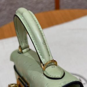 Hermes Kelly Mini 2 19 CM Bag Handmade In KK Ostrich Leather from South Africa Rose Gold Hardware 3i Vert Criquet - Image 5