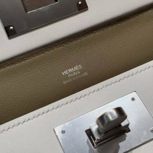 Hermes Kelly 2424 24/24 Bag 21CM Handmade In Evercolor and Swift Calfskin Leather Silver Hardware 8Q Beige Marfa 0U New White - Image 16