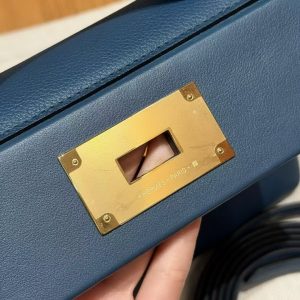 Hermes Kelly Mini 2424 24/24 Bag 21CM Handmade In Evercolor and Swift Calfskin Leather Gold Hardware 1P Colvert - Image 12