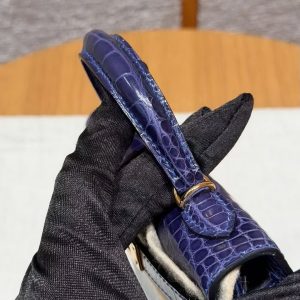Hermes Kelly Mini 2 19CM Bag Handmade In Bright Faced Alligator Leather from Mississippi Gold Hardware M3 Blue Encer - Image 16