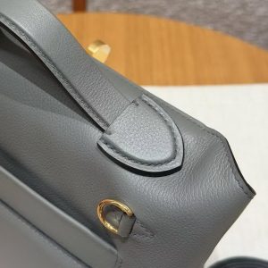 Hermes Kelly Mini 2424 24/24 Bag 21CM Handmade In Evercolor and Swift Calfskin Leather Gold Hardware 0L Gris Meyer - Image 10