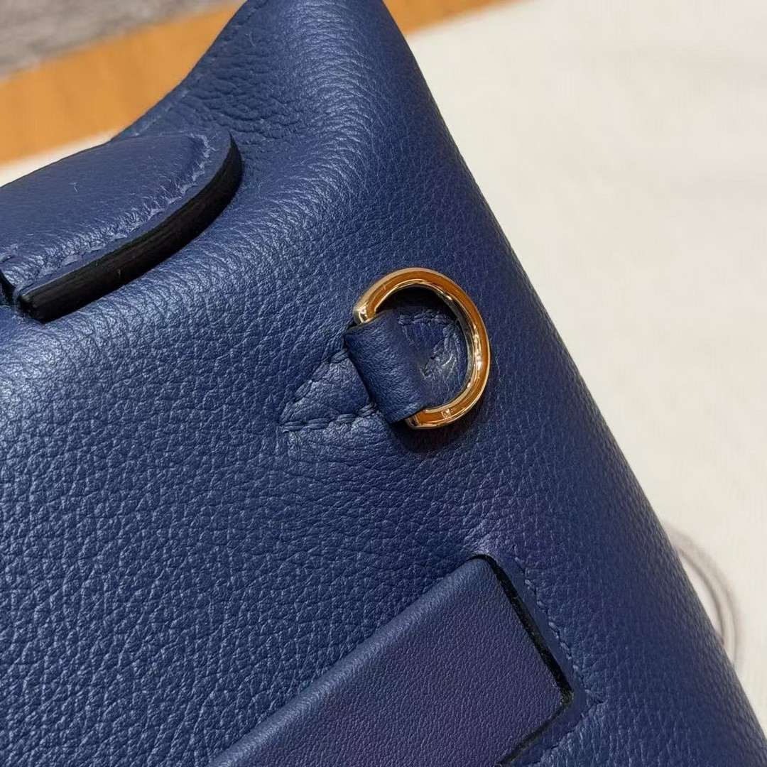 Hermes Kelly 2424 24/24 Bag 21CM Handmade In Evercolor and Swift Calfskin Leather Gold Hardware 73 Blue Saphir - Image 8