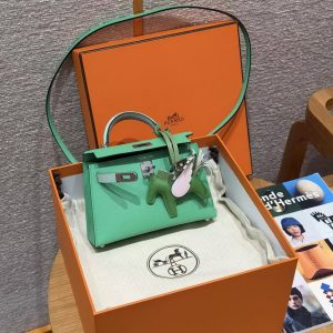 Hermes Kelly Mini 2 19CM Bag Handmade In Madame and Alligator Leather Silver Hardware 0T Vert Comics 0W Girs Neve - Image 19