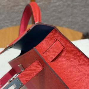 Hermes Kelly Mini 2 19CM Bag Handmade In Epsom Calfskin Leather Silver Hardware l6 Rose Extreme S3 Rouge Coeur B3 Blue Zanzibar - Image 12