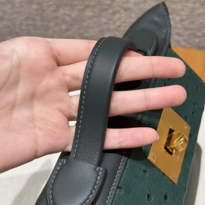 Hermes Kelly Mini 2424 24/24 Bag 21CM Handmade In Swift Calfskin Leather KK Ostrich Gold Hardware Vo Vert Rousseau - Image 7