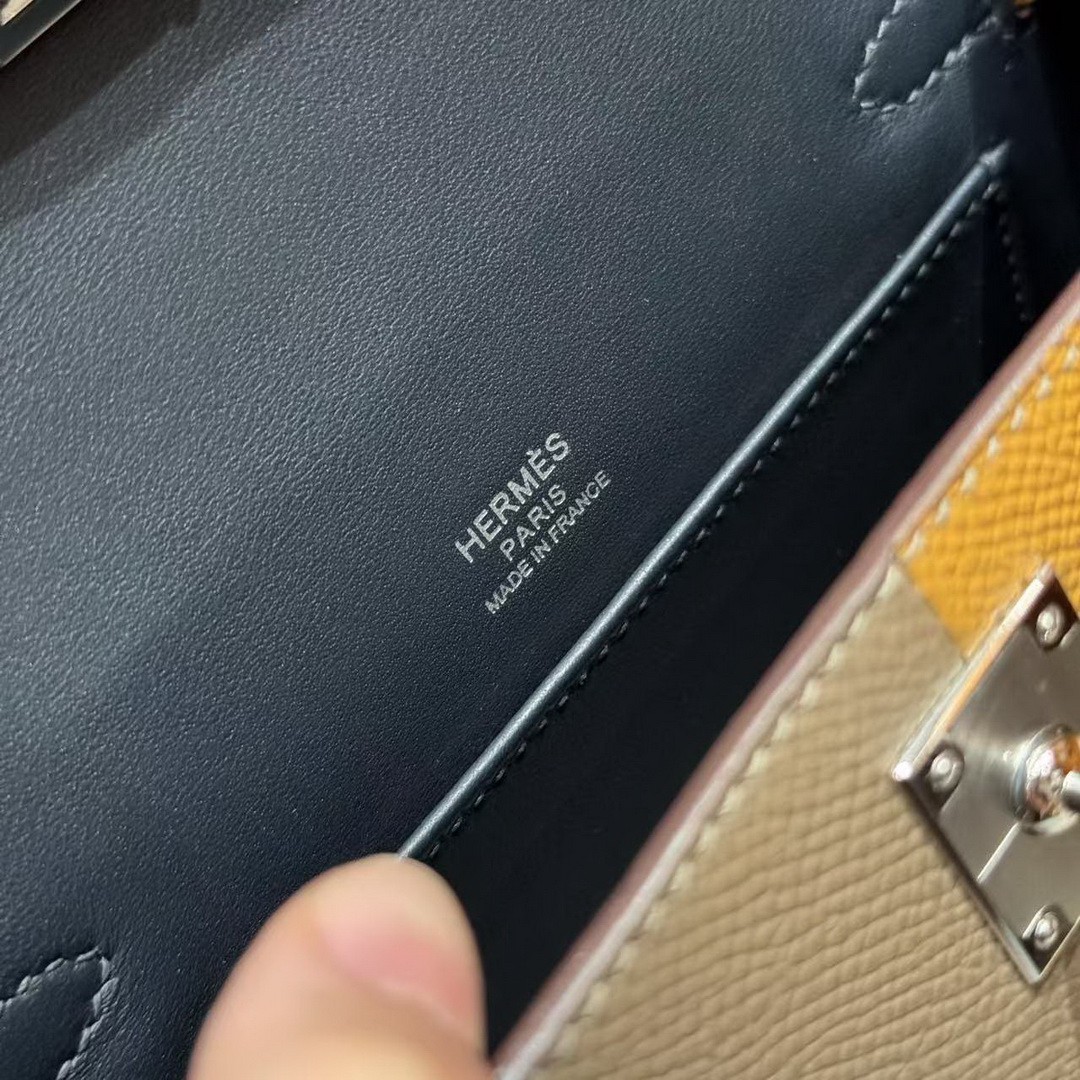 Hermes Kelly Mini 2 19CM Bag Handmade In Epsom Calfskin Leather Silver Hardware 18 Etoupe 2S Sesame 2Z Blue Nuit - Image 16