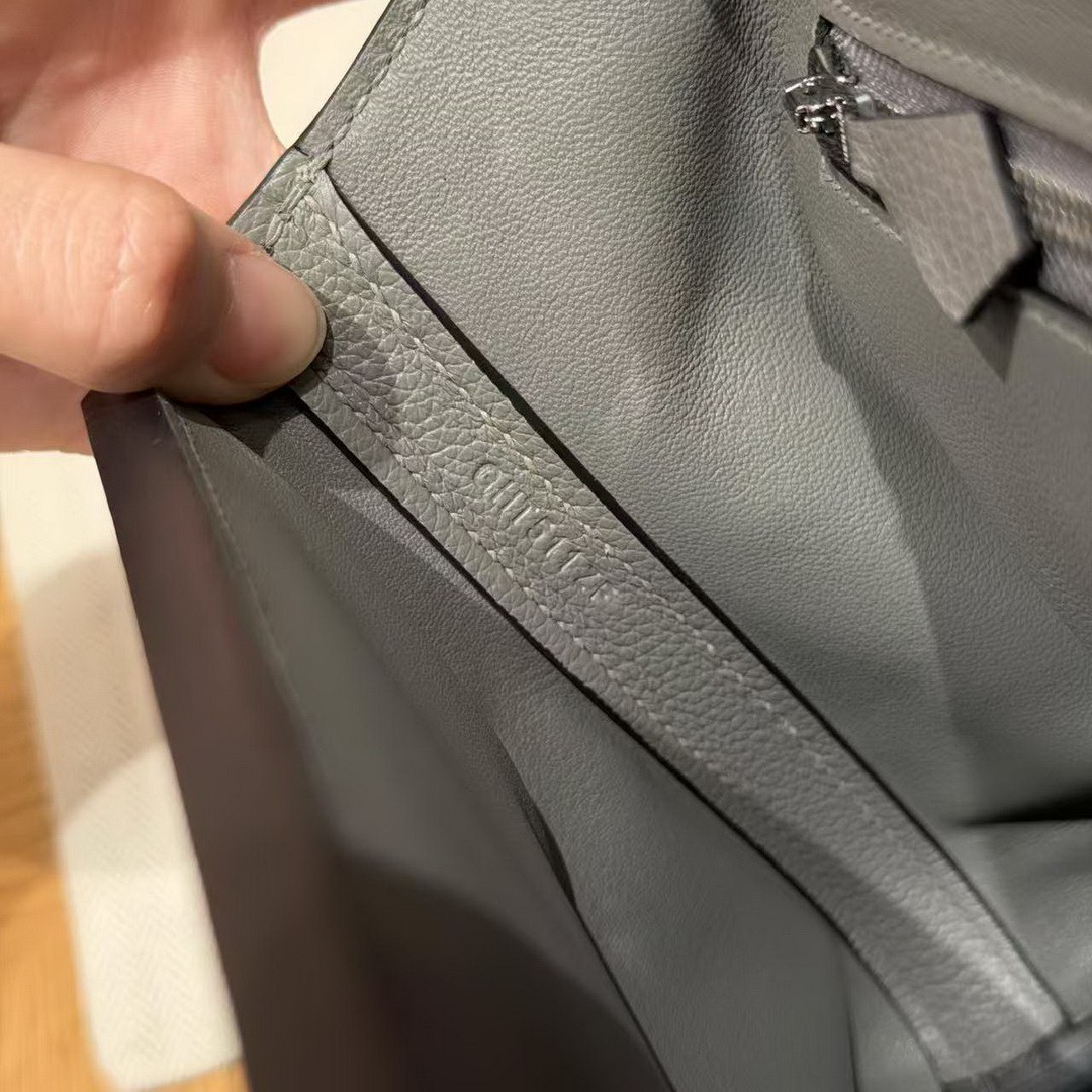 Hermes Kelly 2424 24/24 Bag 21CM Handmade In Evercolor and Swift Calfskin Leather Silver Hardware 8F Girs Etain - Image 14