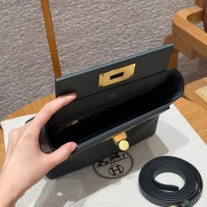 Hermes Kelly Mini 2424 24/24 Bag 21CM Handmade In Evercolor and Swift Calfskin Leather Gold Hardware Q0 Vert Mangrove - Image 12