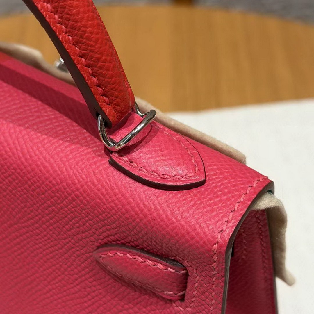 Hermes Kelly Mini 2 19CM Bag Handmade In Epsom Calfskin Leather Silver Hardware l6 Rose Extreme S3 Rouge Coeur B3 Blue Zanzibar - Image 7