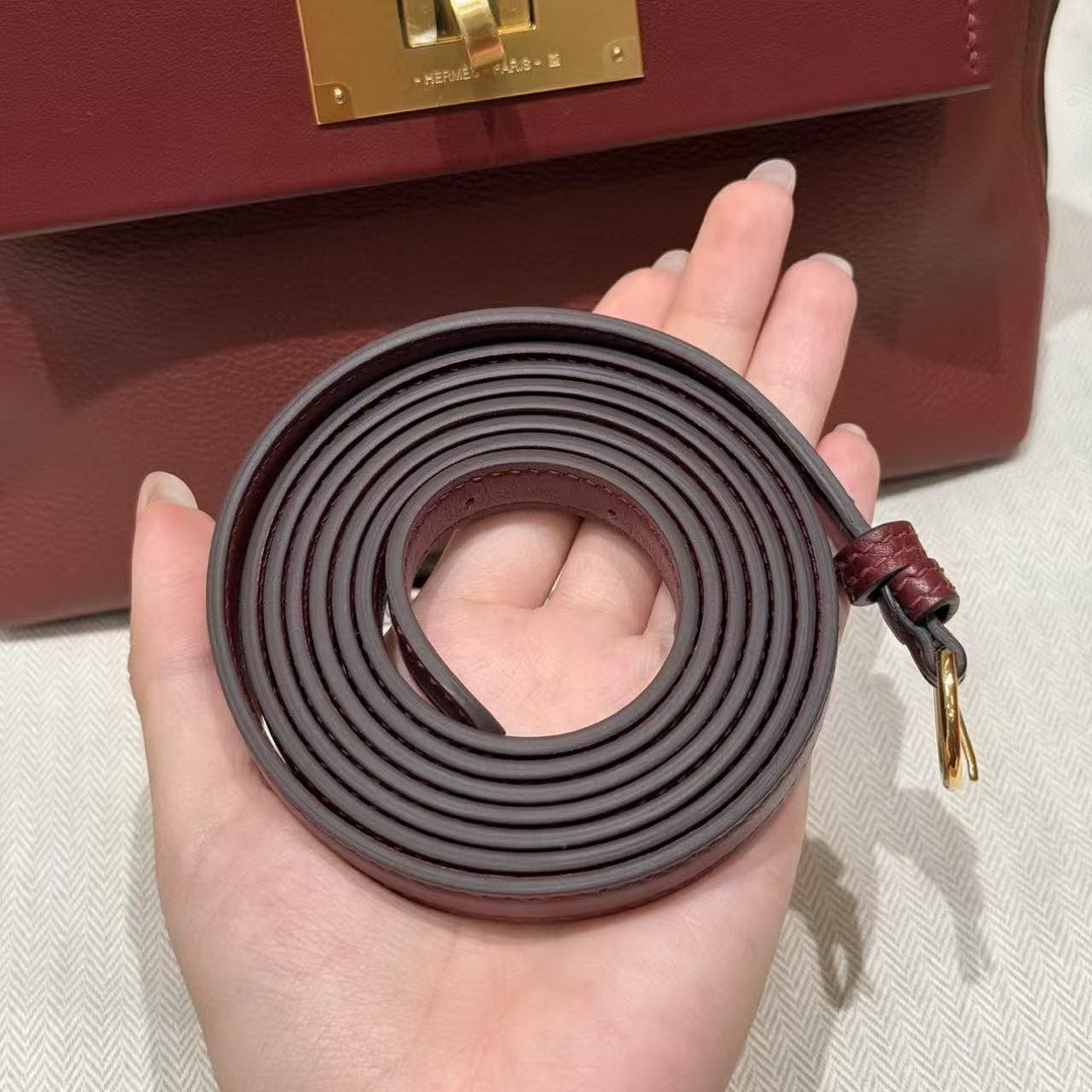 Hermes Kelly Mini 2424 24/24 Bag 21CM Handmade In Evercolor and Swift Calfskin Leather Gold Hardware 55 Rouge H - Image 5