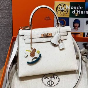 Hermes Kelly 25 Bag Handmade In KK Ostrich Imported Leather From South Africa Rose Gold Hardware 8L Beton - Image 12