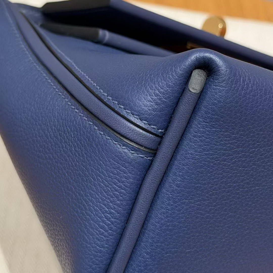 Hermes Kelly 2424 24/24 Bag 21CM Handmade In Evercolor and Swift Calfskin Leather Gold Hardware 73 Blue Saphir - Image 5