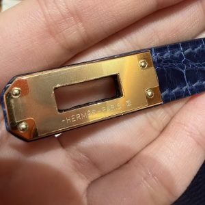 Hermes Kelly Mini 2 19CM Bag Handmade In Epsom Calfskin Leather and Bright Faced American Alligator Gold Hardware 73 Blue Saphir - Image 13