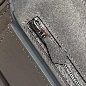 Hermes Kelly 2424 24/24 Bag 21CM Handmade In Evercolor and Swift Calfskin Leather Silver Hardware 0L Gris Meyer - Image 6