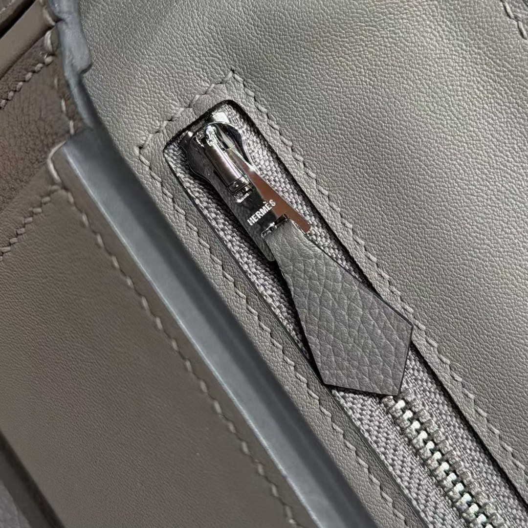 Hermes Kelly 2424 24/24 Bag 21CM Handmade In Evercolor and Swift Calfskin Leather Silver Hardware 0L Gris Meyer - Image 6