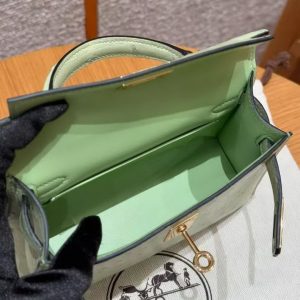Hermes Kelly Mini 2 19 CM Bag Handmade In KK Ostrich Leather from South Africa Rose Gold Hardware 3i Vert Criquet - Image 12