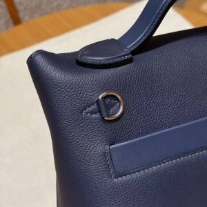Hermes Kelly Mini 2424 24/24 Bag 21CM Handmade In Evercolor and Swift Calfskin Leather Silver Hardware 73 Blue Saphir - Image 18