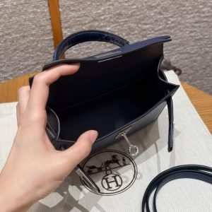 Hermes Kelly Mini 2 19CM Bag Handmade In Madame and Alligator Imported Leather from Mississippi Silver Hardware 73 Blue Saphir - Image 13