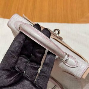 Hermes Kelly Mini 2 19 CM Bag Handmade In Matte Alligator Leather from Mississippi Sliver Hardware 80 Pearl Gray 5P Pink - Image 12