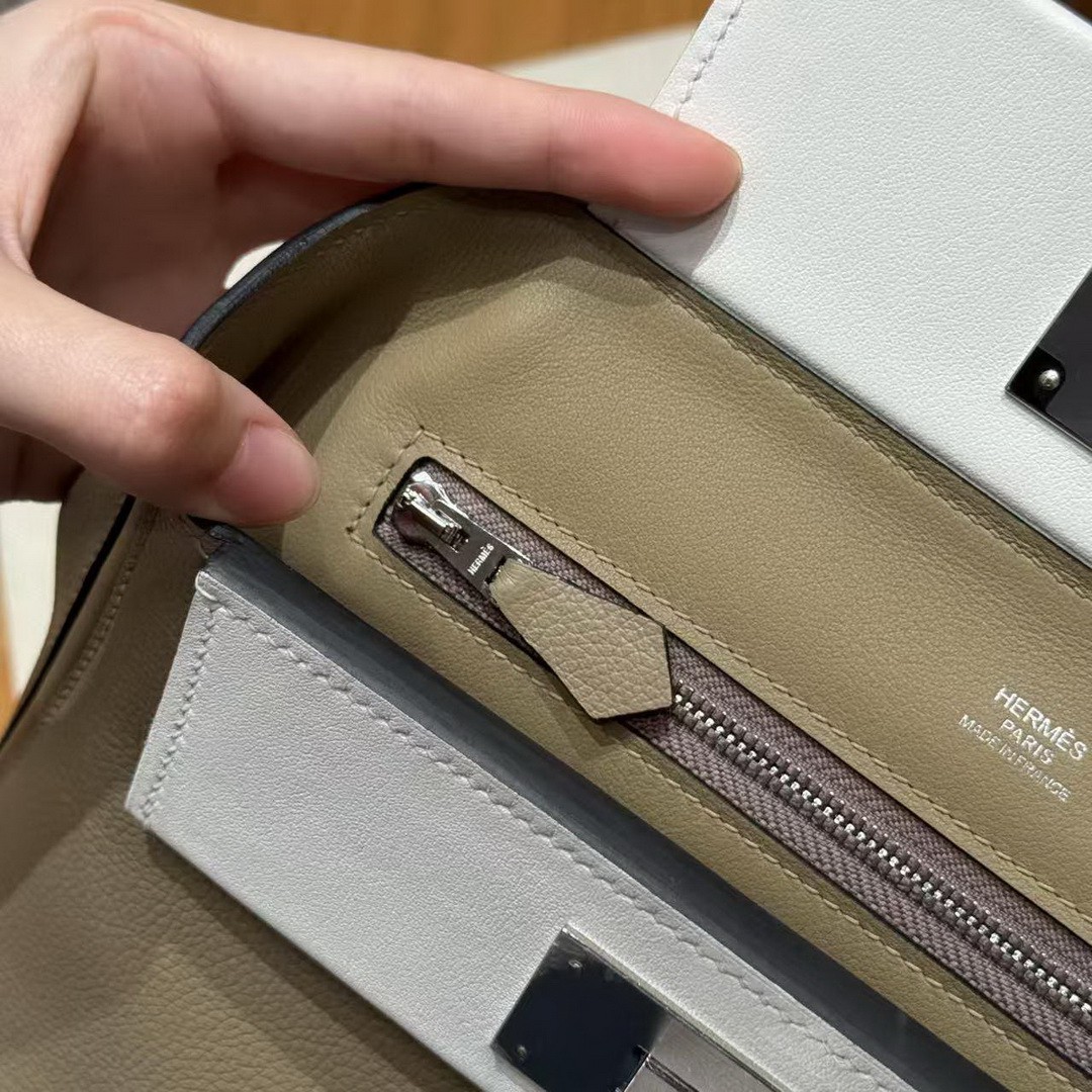 Hermes Kelly 2424 24/24 Bag 21CM Handmade In Evercolor and Swift Calfskin Leather Silver Hardware 8Q Beige Marfa 0U New White - Image 15
