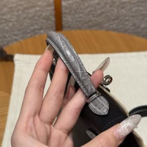 Hermes Kelly Mini 2 19CM Bag Handmade In Madame and Bright faced American Alligator Leather Silver Hardware 89 Noir 0V Gris Ciment - Image 5