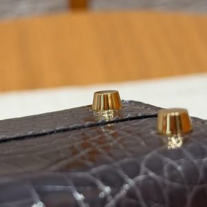 Hermes Kelly Mini 2 19CM Bag Handmade In Bright Faced Alligator Imported Leather from Mississippi Gold Hardware 88 Graphite - Image 12